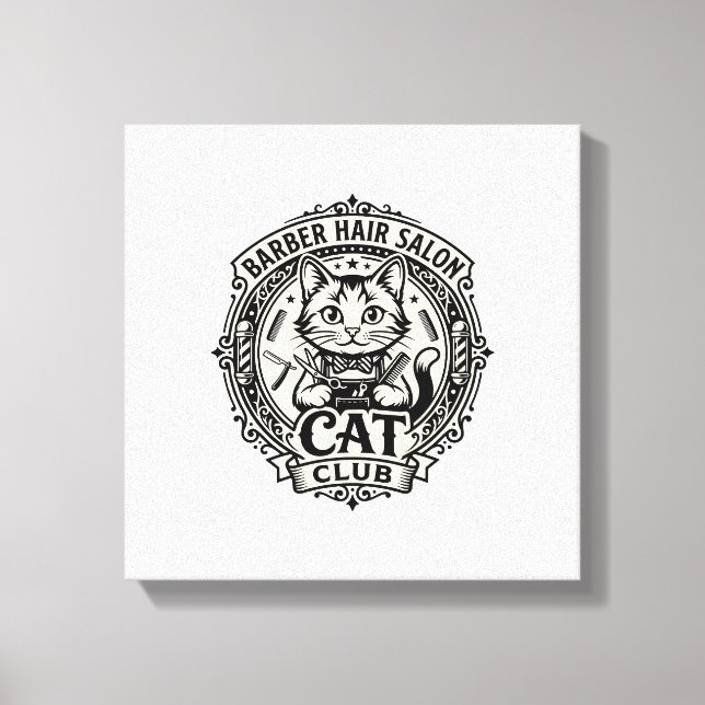 Toile Salon de coiffure pour hommes Chat drôle Graphique (Recto)