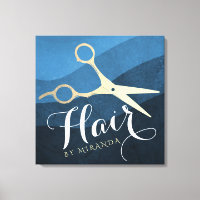 Salon des cheveux Coiffeuse Ciseaux bleu et or mod