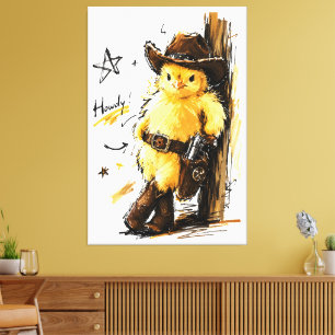 Toile Salut joli bébé poussin cow-boy Art western