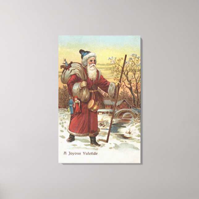 Toile Salutation de NoëlPère Noël avec bâton de marche (Recto)