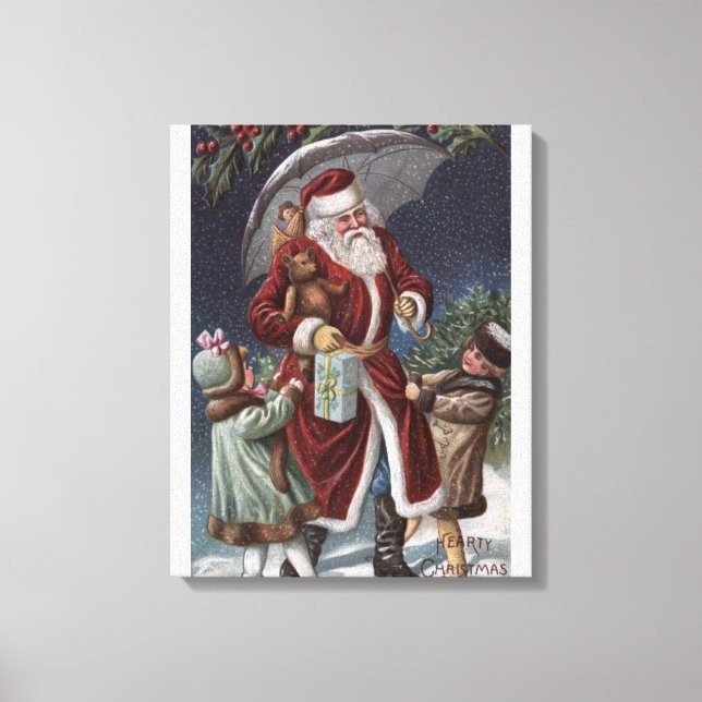 Toile Salutation de NoëlPère Noël avec parapluie (Recto)