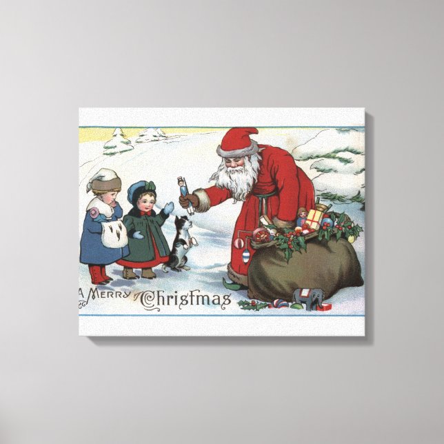 Toile Salutation de NoëlPère Noël et enfants (Recto)