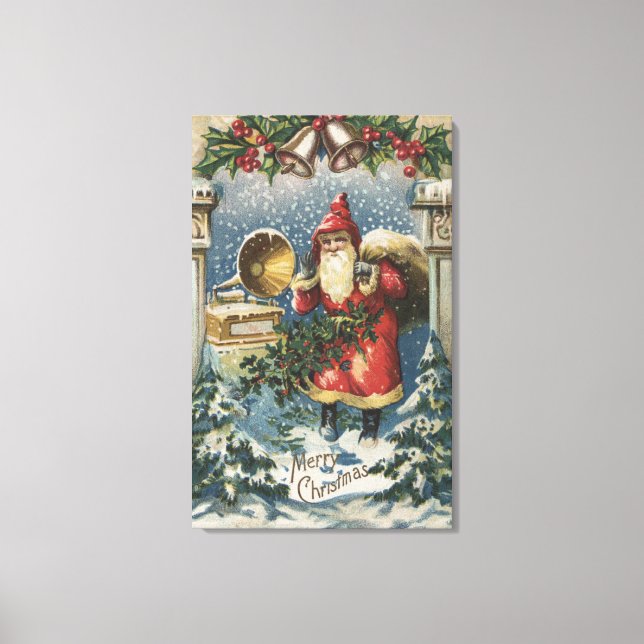 Toile Salutation de NoëlPère Noël et Joueur de disques (Recto)