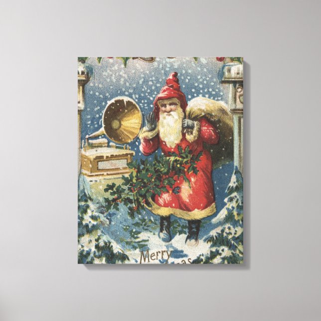 Toile Salutation de NoëlPère Noël et Joueur de disques (Recto)