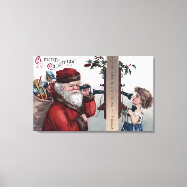 Toile Salutation de NoëlPère Noël et téléphone (Recto)