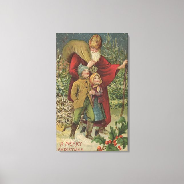 Toile Salutation de NoëlSanta Marcher avec les enfants (Recto)