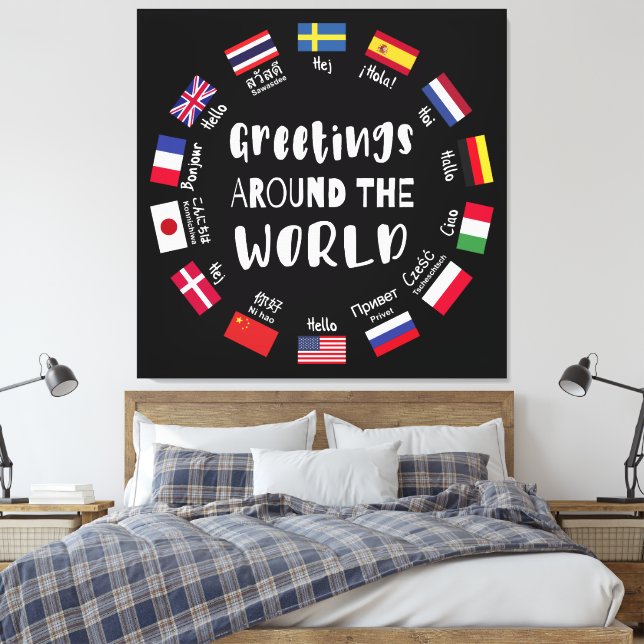 Toile Salutations autour du monde, Bonjour dans toutes l (Insitu(Chambre))