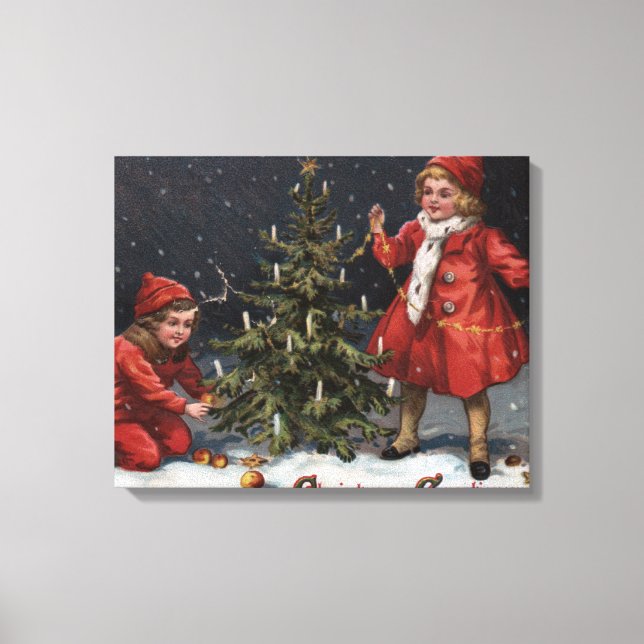 Toile Salutations de NoëlEnfants Décorer un arbre (Recto)