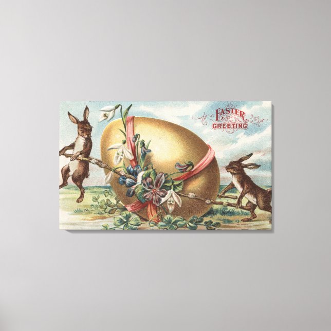Toile Salutations de PâquesLapins par un Oeuf Décoré (Recto)