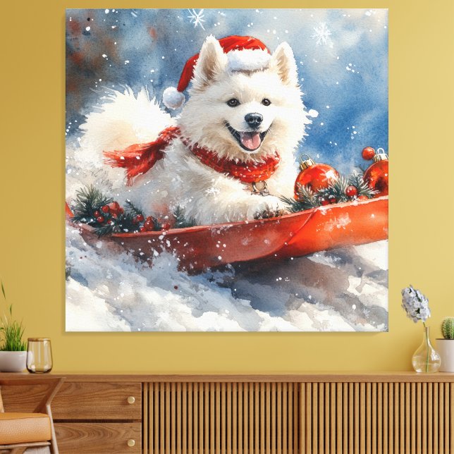 Toile Samoyé Chien dans la boue Laisser il neige Noël (Insitu(Salon))