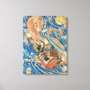 Toile Samurai japonais combattant la salamandre