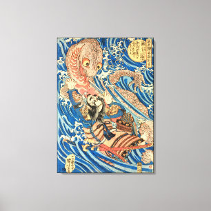 Toile Samurai japonais combattant la salamandre