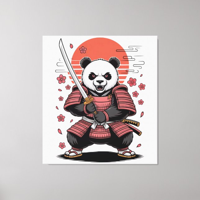 Toile Samurai Panda  Bear Stretched Canvas Print (Recto)