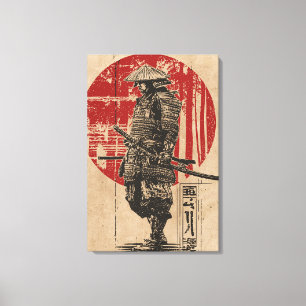 Toile Samurai Warrior Wabi Sabi Art Vintage Red Sun