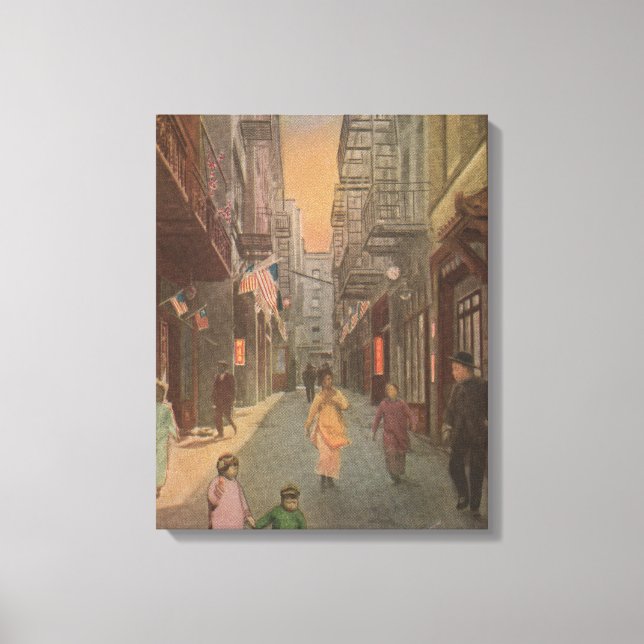 Toile San Francisco, CAView de Old Chinatown Street (Recto)