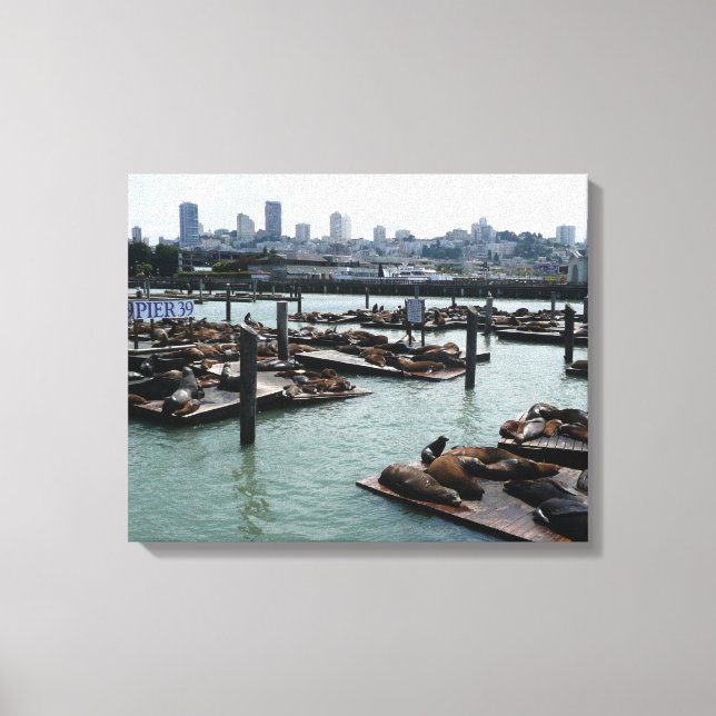 Toile San Francisco et Pier 39 Sea Lions City Skyline (Recto)