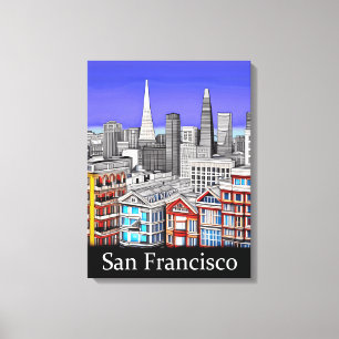 Toile San Francisco Skyline Colour Line Art