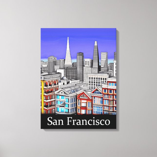 Toile San Francisco Skyline Colour Line Art (Recto)