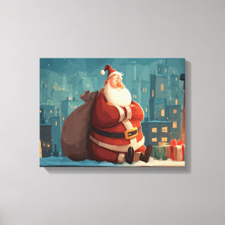 Toile Santa Taking a Rooftop Break – Cozy Christmas Nigh