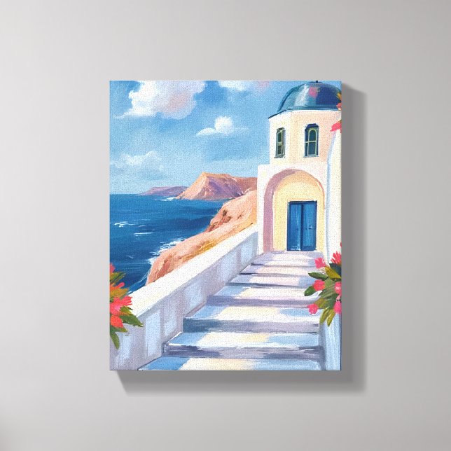 Toile Santorin Grèce Aquarelle Voyage (Recto)