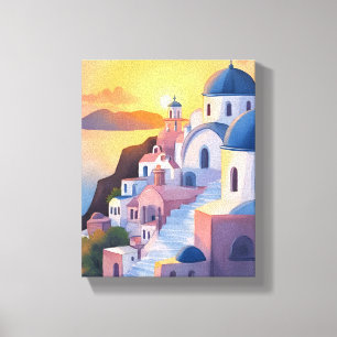 Toile Santorin, Grèce Coucher de soleil sur la côte à