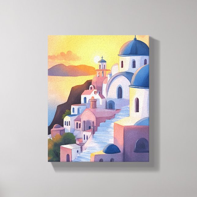 Toile Santorin, Grèce | Coucher de soleil sur la côte à  (Recto)