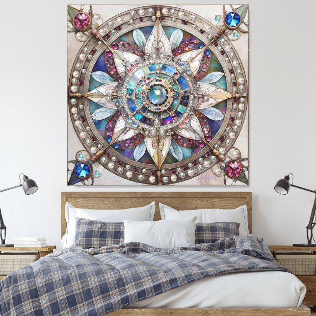 Toile Saphirs roses et bleus Diamants Perles Mandala (Insitu(Chambre))