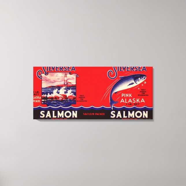Toile Saumon de marque Silver Sea Étiquette - Seattle, W (Recto)