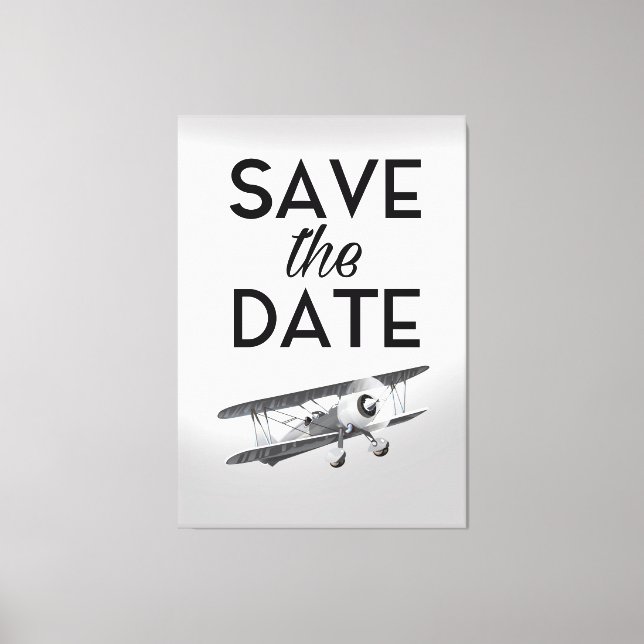 Toile Sauvegarder la date Avion Vintage (Recto)