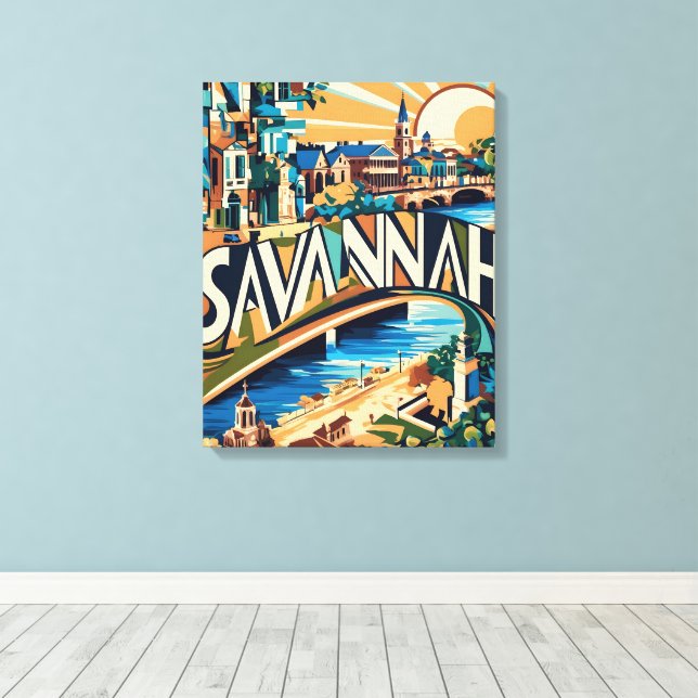 Toile Savannah Skyline Retro View (Insitu (Plancher de Bois))
