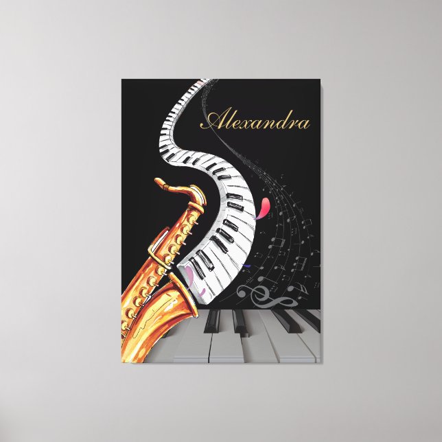 Toile Saxophone Luxe Piano Personnalisé Note de musique (Recto)
