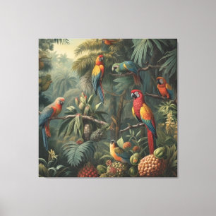 Toile Scène botanique de perroquets et ananas