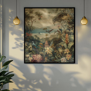 Toile Scène botanique vintage oiseaux fleurs au paradis