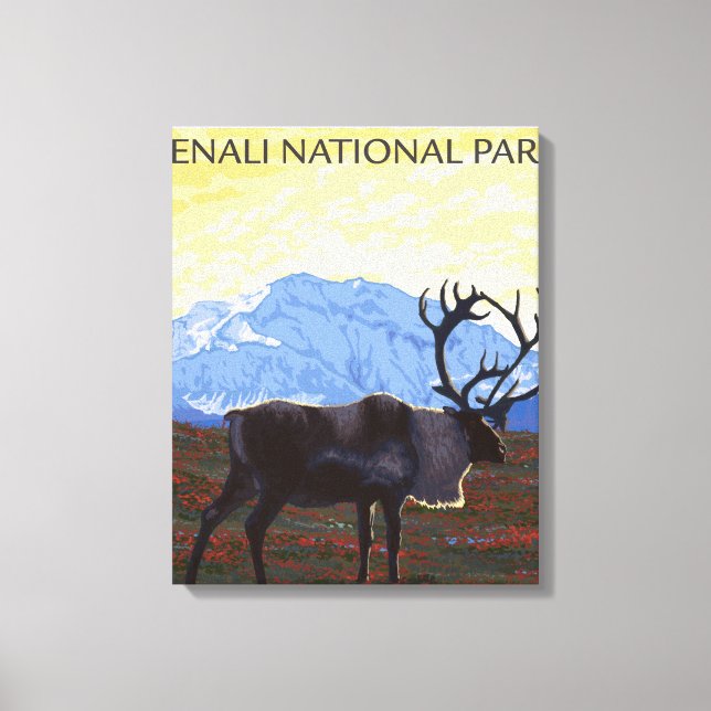 Toile Scène Caribou - Parc national Denali, Alaska (Recto)