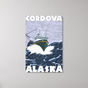 Toile Scène de bateau de pêche - Cordova, Alaska