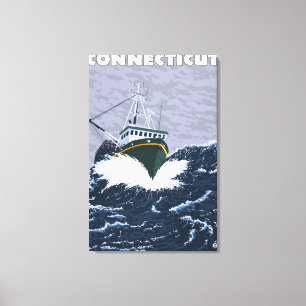Toile Scène de bateau de pêche de ConnecticutCrab
