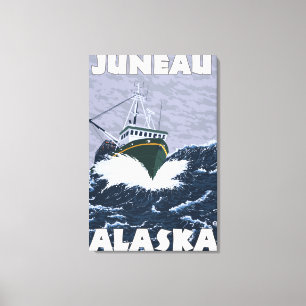 Toile Scène de bateau de pêche - Juneau, Alaska