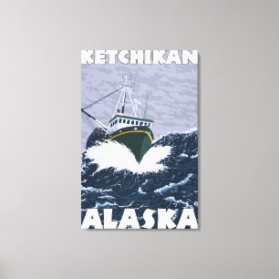 Toile Scène de bateau de pêche - Ketchikan, Alaska