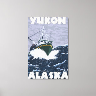 Toile Scène de bateau de pêche - le Yukon, Alaska
