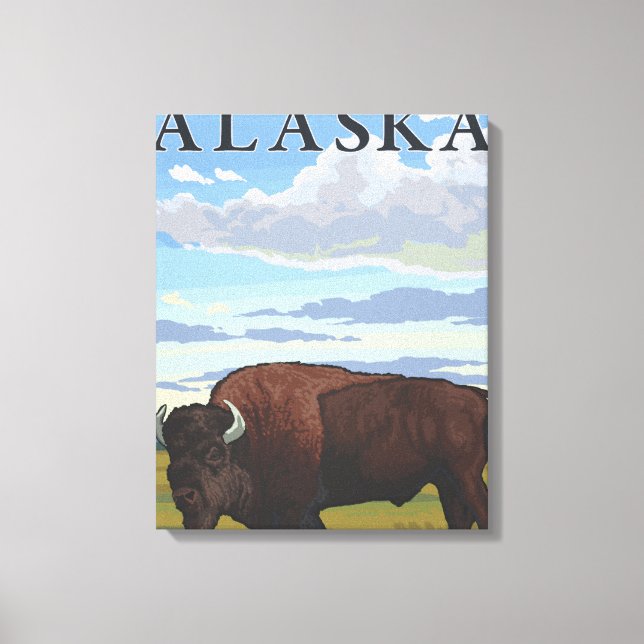 Toile Scène de bison - Poster Vintage voyage (Recto)