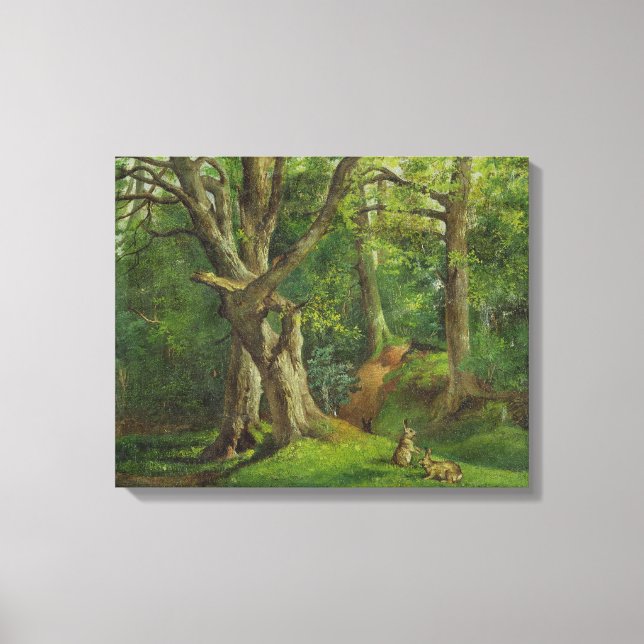 Toile Scène de bois avec lapins, 1862 (huile sur toile) (Recto)