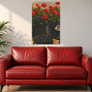 Toile Scène de café extérieur avec géraniums rouges
