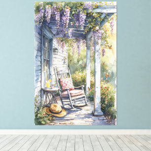 Toile Scène de chaise berçante sous la glycine sur la vé