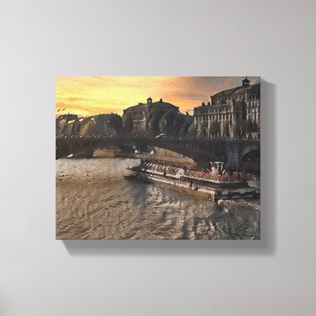 Toile Scène de coucher de soleil sur la ville de Paris,  (Recto)