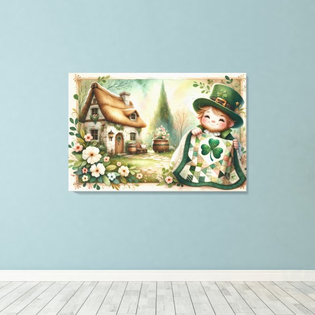 Toile Scène de courtepointe patchwork Cottage Leprechaun (Insitu (Plancher de Bois))