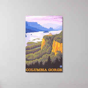 Toile Scène de gorge du fleuve Columbia avec le point de