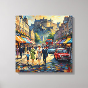 Toile Scène de High Street au château d'Édimbourg sur to