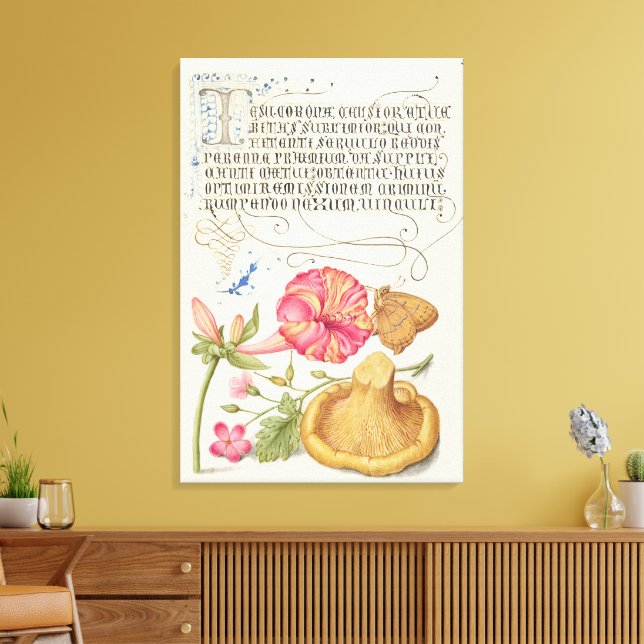 Toile Scène de jardin avec fleurs, papillon et champigno (Insitu(Salon))