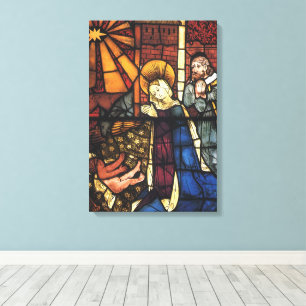 Toile Scène de la Nativité de Noël vintage en verre tein