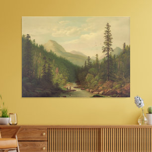 Toile Scène de montagne, 2 hommes, 1 pêchant
